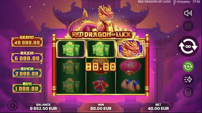 Red Dragon of Luck – kuvakkeiden ilmestyminen nimellisarvoineen peruspelissä